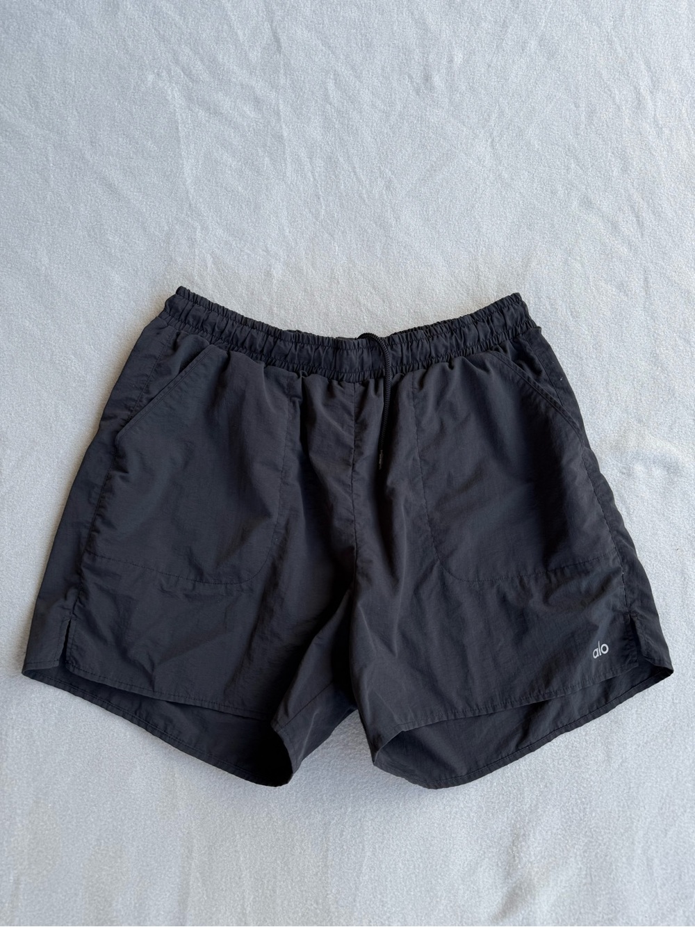 Womens Alo Yoga Alumni Shorts 4” Women Large Black Drawstring Pockets Unlined